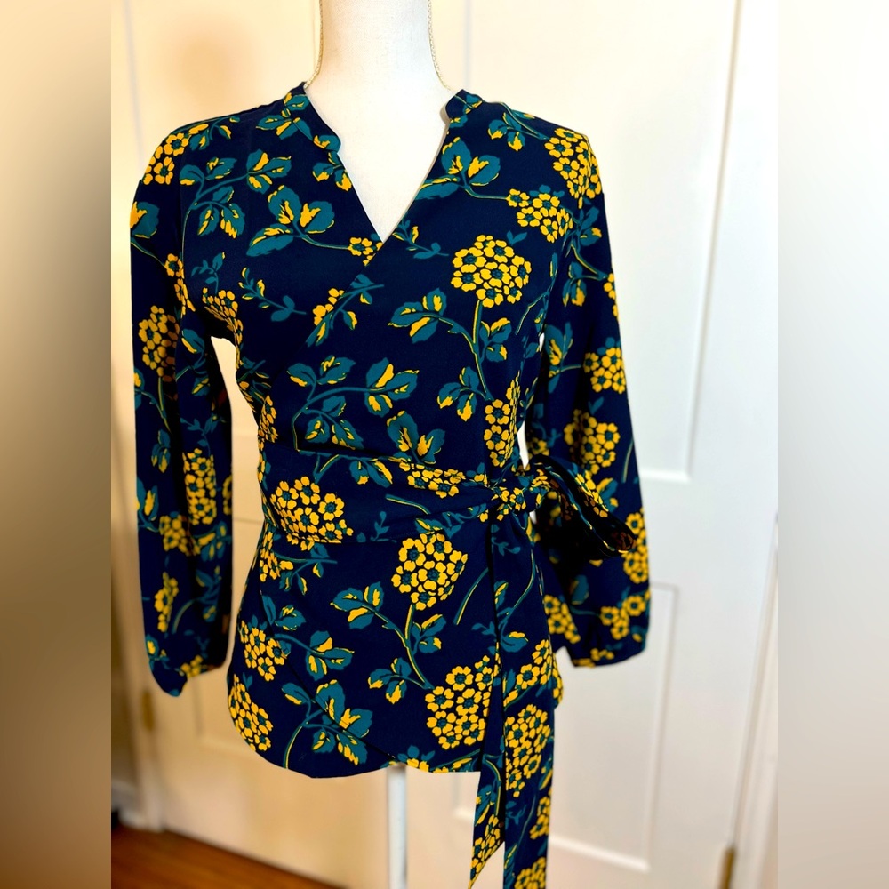 J.CREW✨Floral Long Sleeved Wrap Front Blouse with Sash